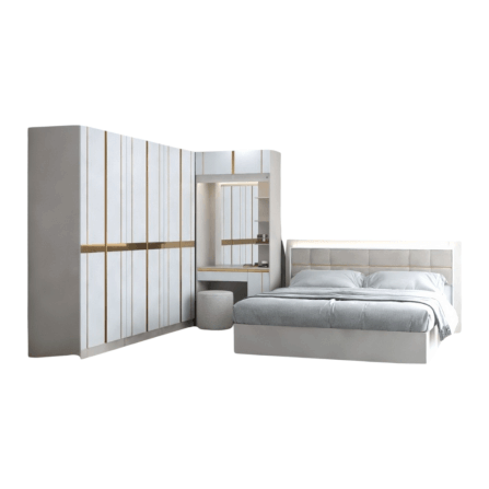 ชุดห้องนอน + ที่นอนสปริง 6 ฟุต WISDOM DESIGN FURNITURE รุ่น RACHEL80/80/80 สีขาว/ครีม_0